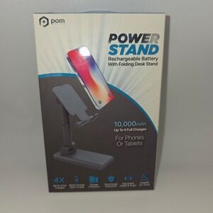 POM Power Stand 10000mAh Portable Charger Folding Desk Stand New Gray Adjustable